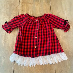 Buffalo Check & Lace 3/4 Sleeve Flannel 3T